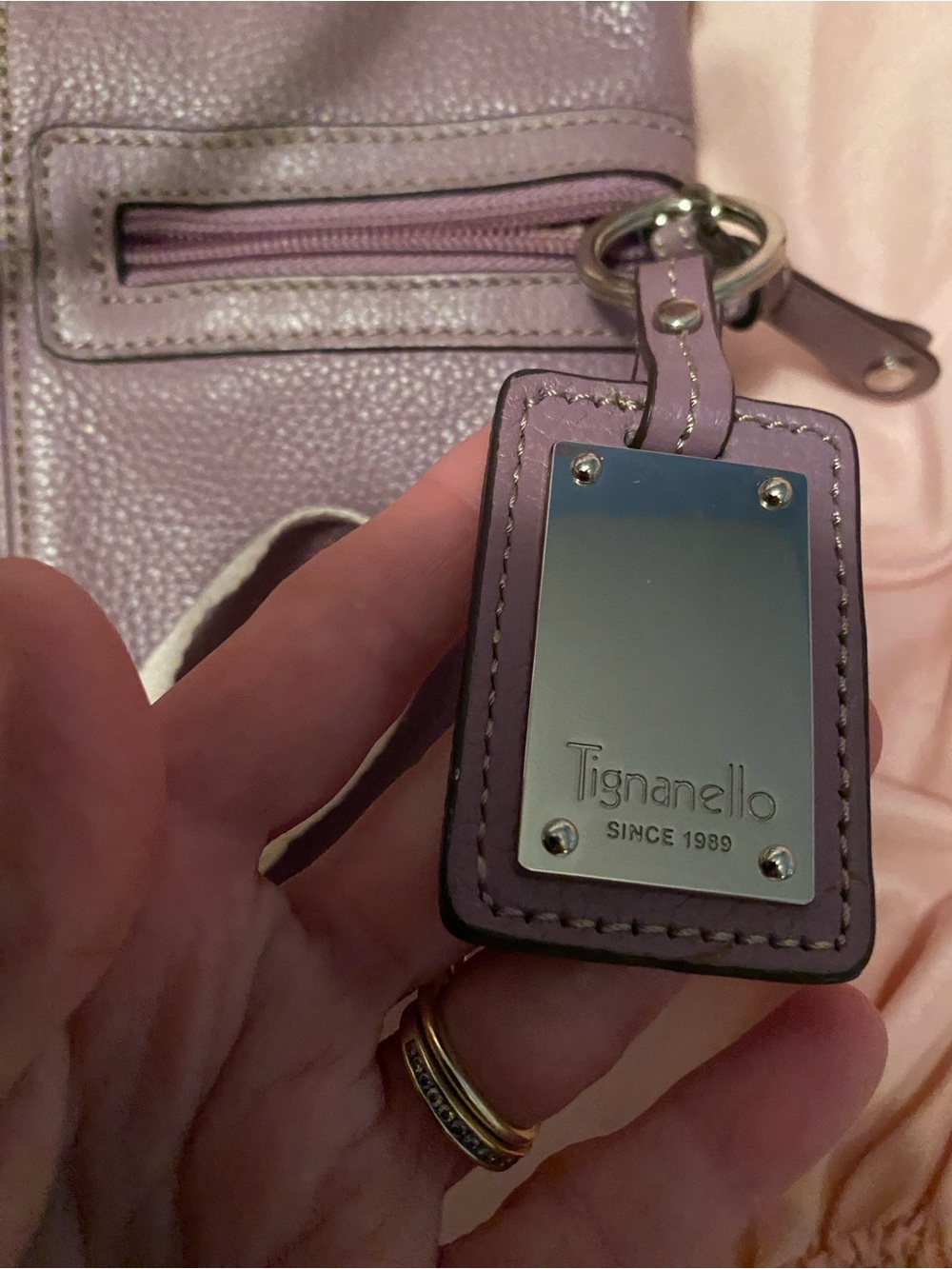 Tignanello Leather Crossbody/Shoulder Bag in taupe lavender purple shade. EUC